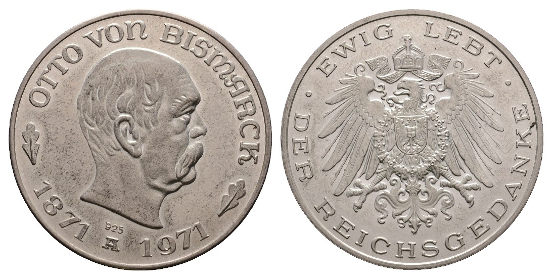  Linnartz Otto von Bismarck Silbermedaille 1971 Gewicht: 20,0g/925er, 35,10 mm, vz-st   