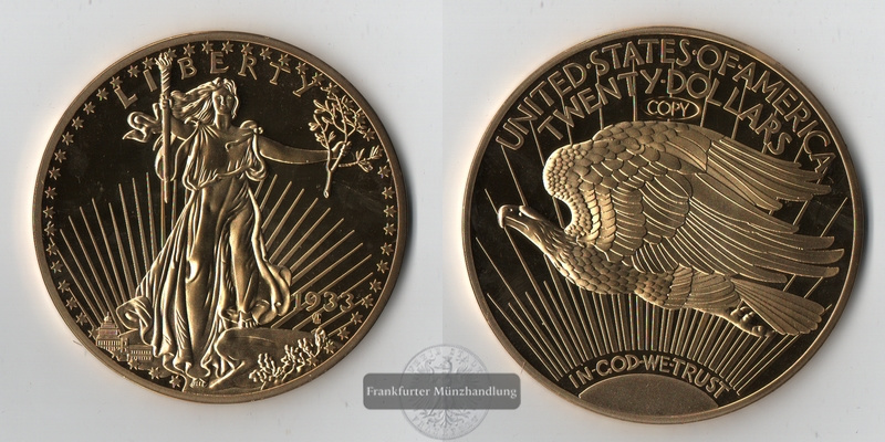 USA,  Medaille Gigant Replika 20$ Gold Eagle 1933 FM-Frankfurt  Gewicht: 137g   