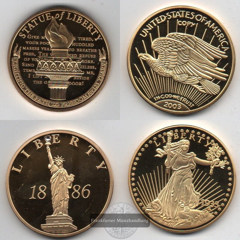  USA, Medaille Replika Lot Gold Eagle 1933, Liberty 1886 FM- Frankfurt  Gewicht: 64g   