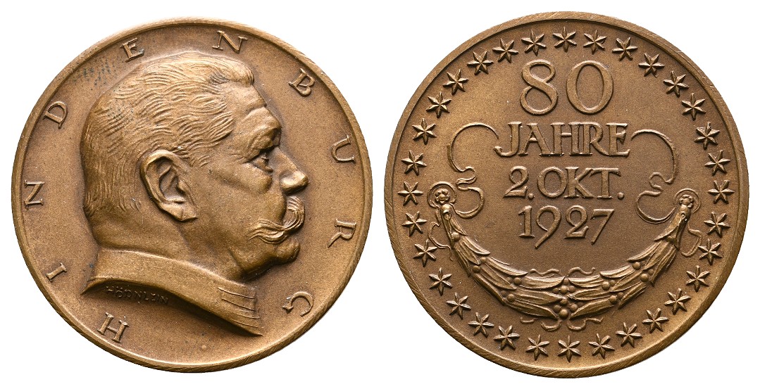  Linnartz Hindenburg Bronzemedaille 1927 (Hörnlein) vz Gewicht: 23,5g   