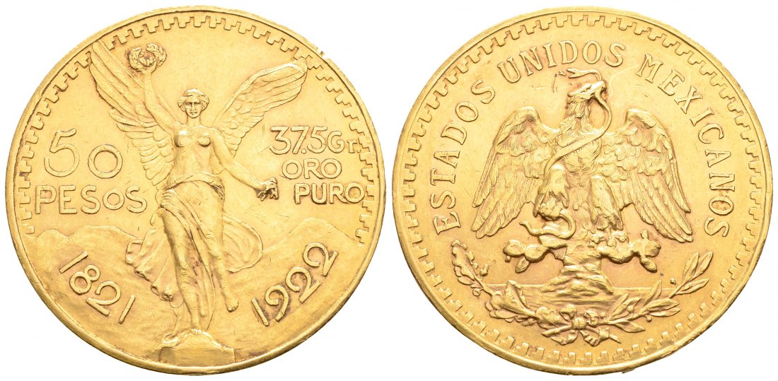 PEUS 3004 Mexiko 37,5 g Feingold. 50 Pesos GOLD 1922 Sehr schön