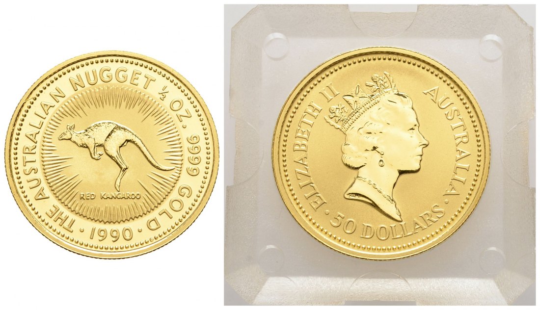 PEUS 3005 Australien 15,55 g Feingold. Rotes Känguru 50 Dollars GOLD 1/2 Unze 1990 Uncirculated (Originalkapsel)