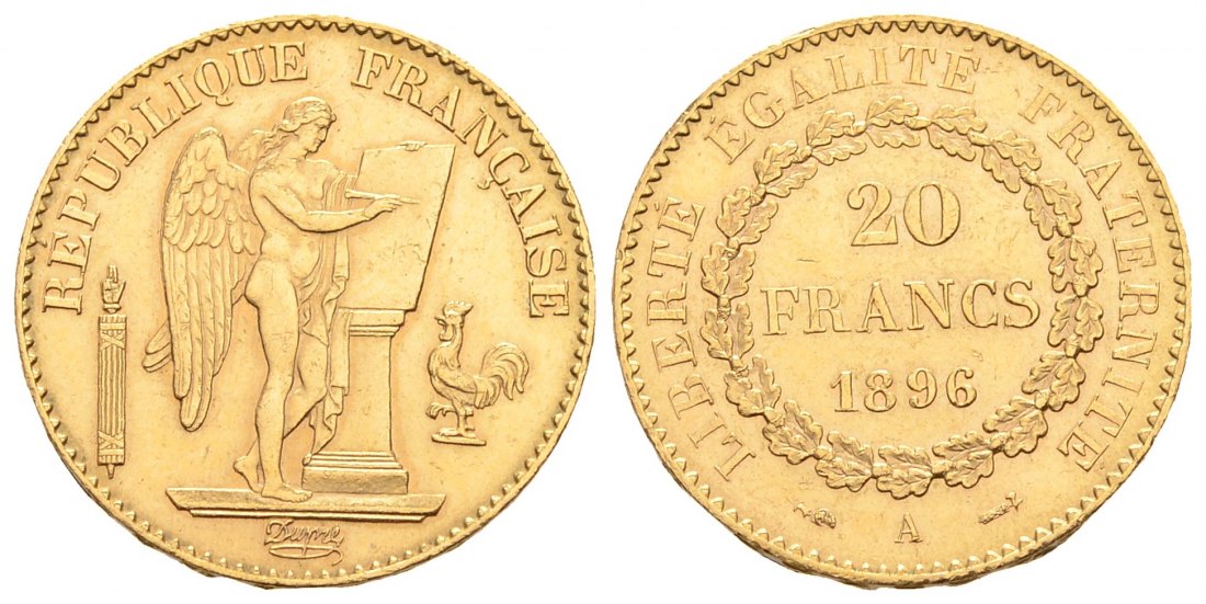 PEUS 3007 Frankreich 5,81 g Feingold. Dritte Republik (1870 - 1940) 20 Francs GOLD 1896 A Sehr schön