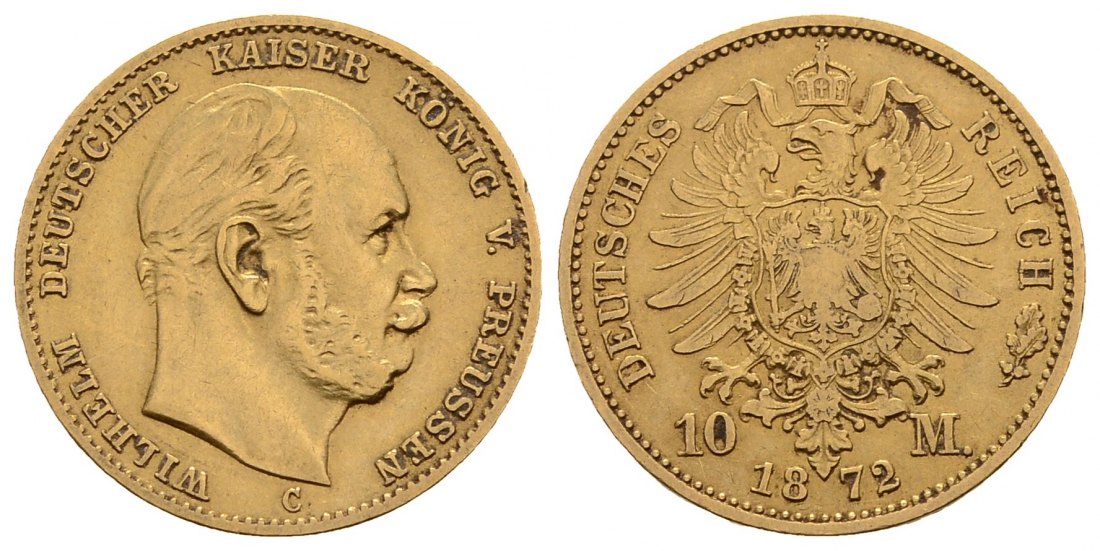 PEUS 3012 Preußen - Kaiserreich 3,58 g Feingold. Wilhelm I. (1861 - 1888) 10 Mark GOLD 1872 C Frankfurt Sehr schön