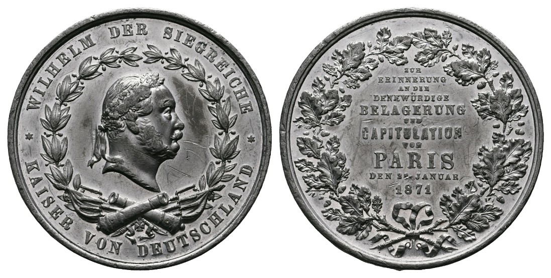  Linnartz Preussen Zinnmedaille 1871 a.d. Krieg gegen Frankreich Flecken vz- Gewicht: 25,1g   
