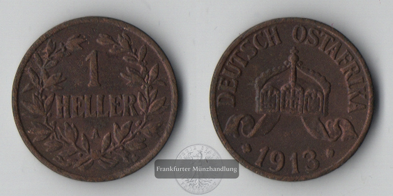  Deutsch-Ostafrika 1 Heller  1913 A FM-Frankfurt Gewicht: 4g Cu/Sn/Zn sehr schön   