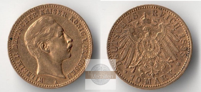 Preussen, Kaiserreich  10 Mark  1898 A MM-Frankfurt Feingold: 3,58g Wilhelm II. 1888-1918  