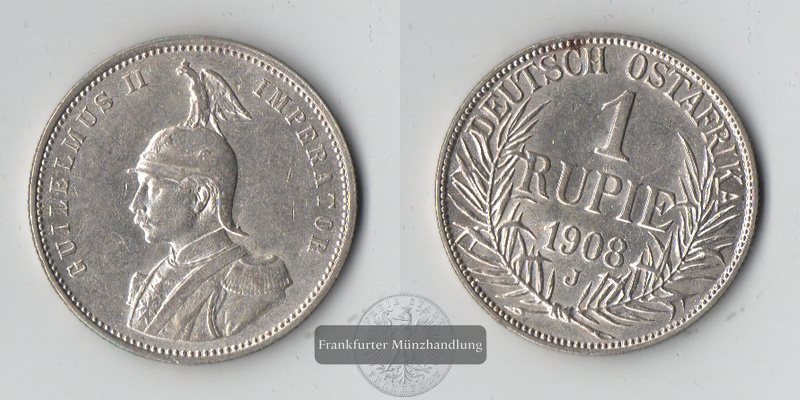  Deutsch-Ostafrika 1 Rupie 1908 J     Wilhelm II.    FM-Frankfurt    Feinsilber: 10,69g   