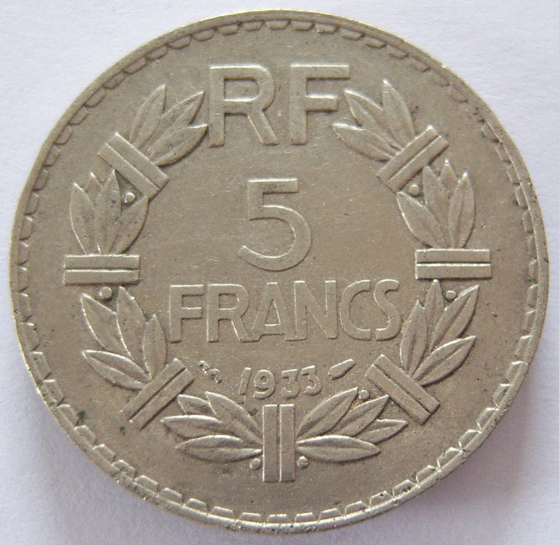  Frankreich 5 Francs 1933 Nickel   