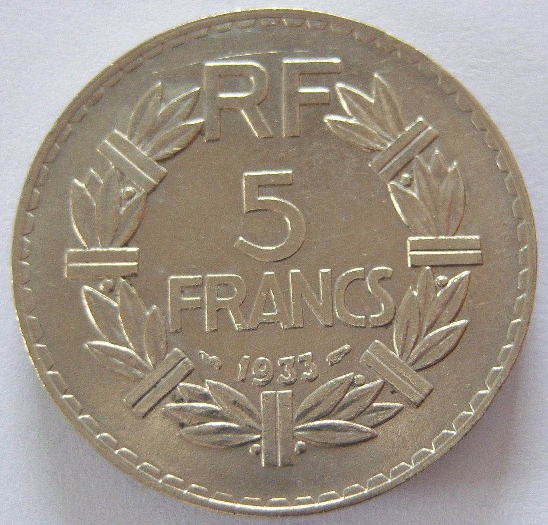  Frankreich 5 Francs 1933 Nickel   