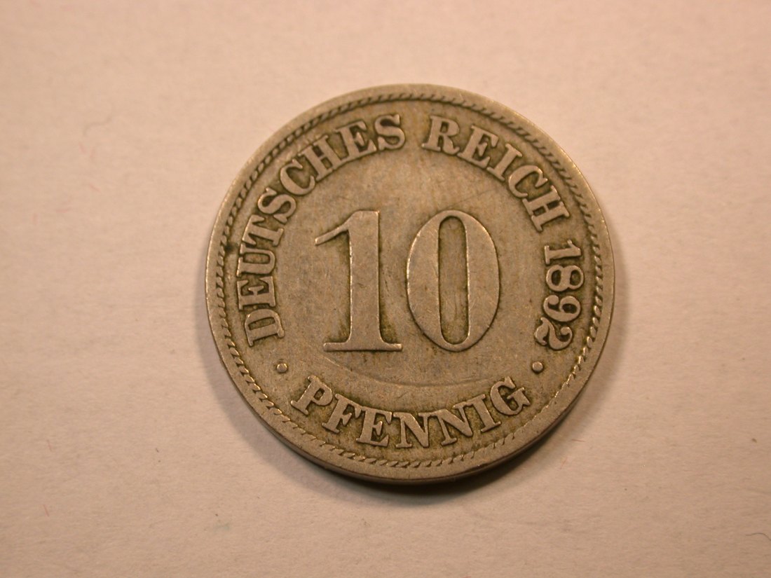 D07 KR 10 Pfennig 1892 A in s-ss Druckstelle Orginalbilder