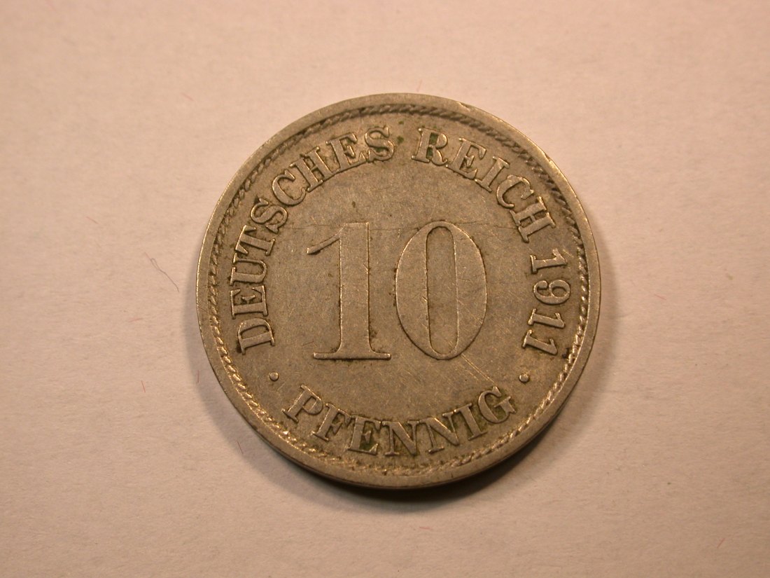 D07 KR 10 Pfennig 1911 F in ss/ss+ Orginalbilder