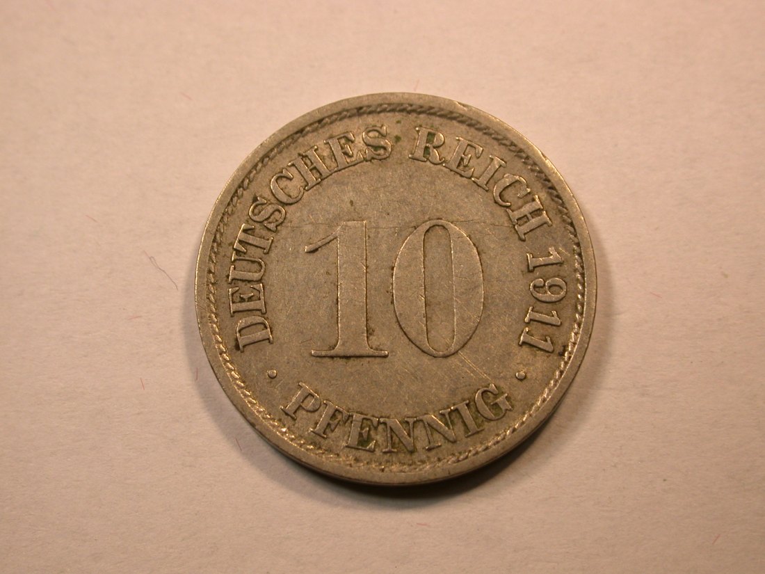  D07 KR  10 Pfennig 1911 F in ss/ss+   Orginalbilder   