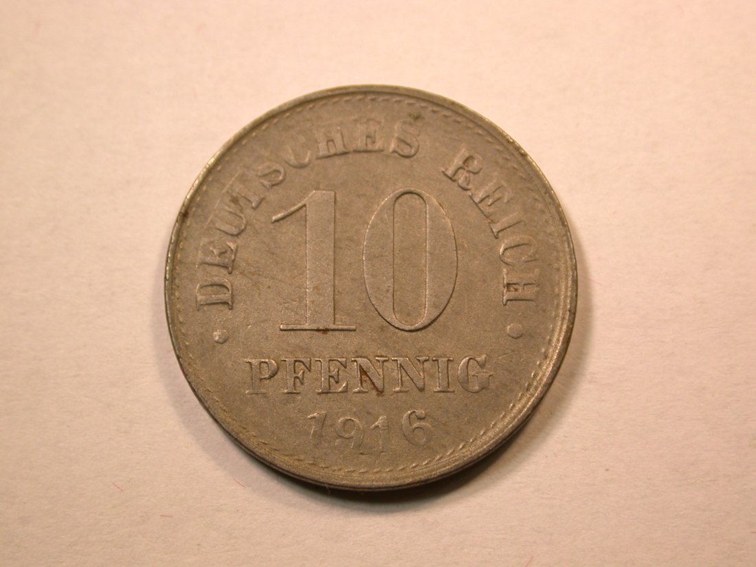  D07 KR  10 Pfennig 1916 D in ss+/ss-vz Ersatzmünze in Eisen Orginalbilder   