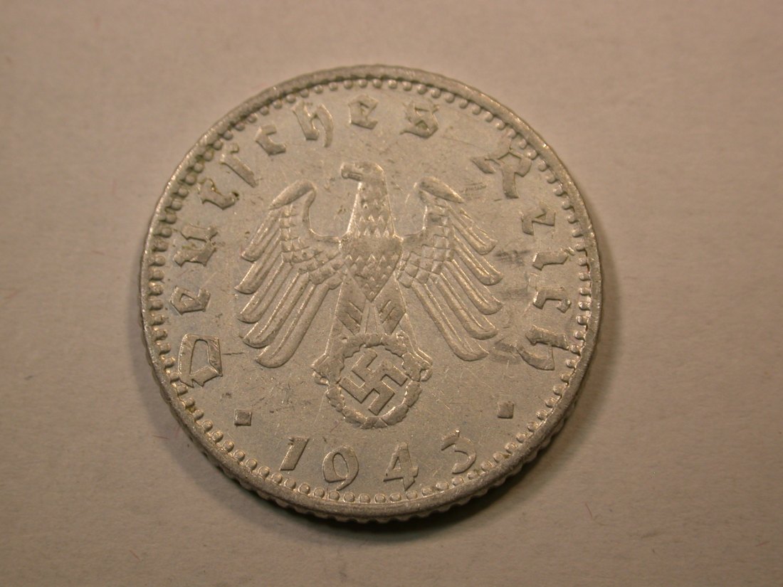  D07 3.Reich  50 Pfennig 1943 A in f.vz Orginalbilder   