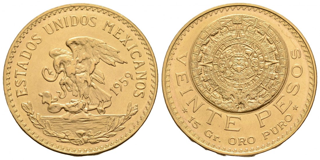 PEUS 3025 Mexiko 15 g Feingold 20 Pesos GOLD 1959 Kl. Kratzer, Vorzüglich +