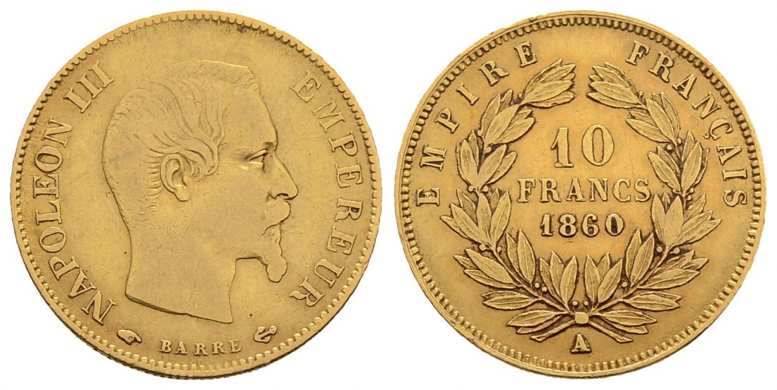 PEUS 3033 Frankreich 2,90 g Feingold. Napoleon III. (1852-1870) 10 Francs GOLD 1860 A Sehr schön
