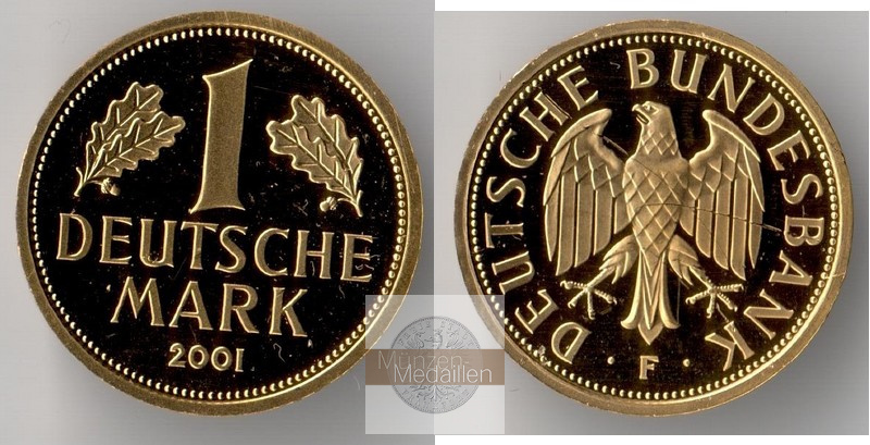 BRD   1 Mark  2001 F MM-Frankfurt   Feingold: 12g Goldene Abschiedsprägung der Deutschen Bundesbank 