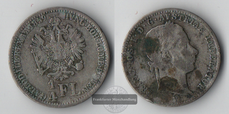  Österreich-Habsburg  1/4 Florin  1859  FM-Frankfurt Feingewicht: 2,78g   