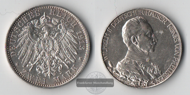  Preussen, Kaiserreich  3 Mark  1913 A  Wilhelm II. in Uniform  FM-Frankfurt Feinsilber: 15g   