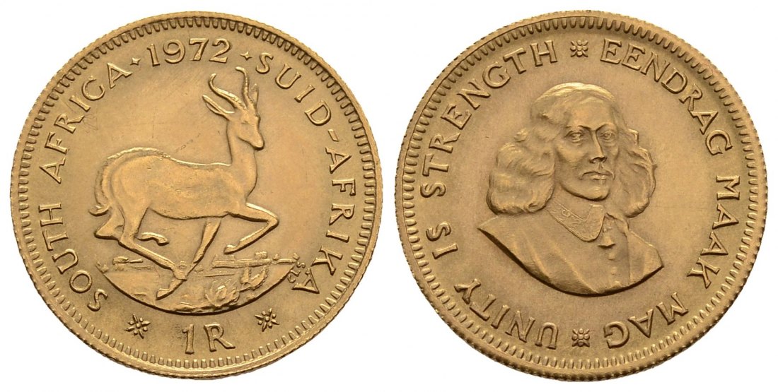 PEUS 3045 Südafrika 3,66 g Feingold 1 Rand GOLD 1972 Kl. Kratzer, fast Stempelglanz