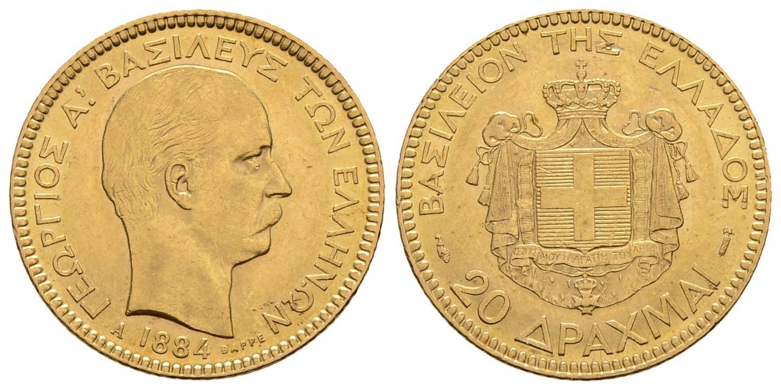 PEUS 3048 Griechenland 5,81 g Feingold. Georg I. (1863 - 1913) 20 Drachmen GOLD 1884 A Sehr schön