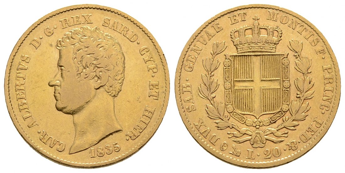 PEUS 3050 Italien 5,81 g Feingold. Karl Albert (1831 - 1849) 20 Lire GOLD 1835 Genua Sehr schön