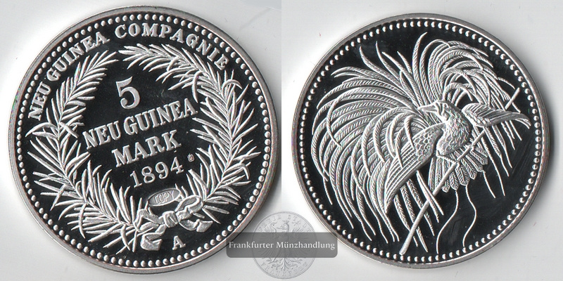  Replika Deutsch-Ostafrika 5 Neu Guinea Mark 1894 A FM-Frankfurt   