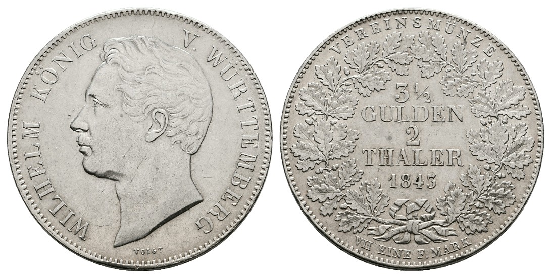 Linnartz Württemberg Wilhelm 3 1/2 Gulden 1843 ss   