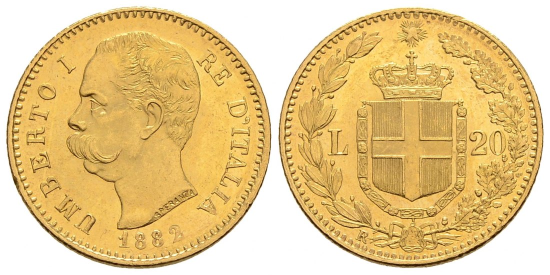 PEUS 3052 Italien 5,81 g Feingold. Umberto I. (1878 - 1900) 20 Lire GOLD 1882 R Rom Kl. Kratzer, fast Vorzüglich