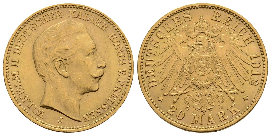 PEUS 3053 Preußen - Kaiserreich 7,16 g Feingold. Wilhelm II. (1888 - 1918) 20 Mark GOLD 1912 J Hamburg Kl. Randfehler, Sehr schön / Vorzüglich