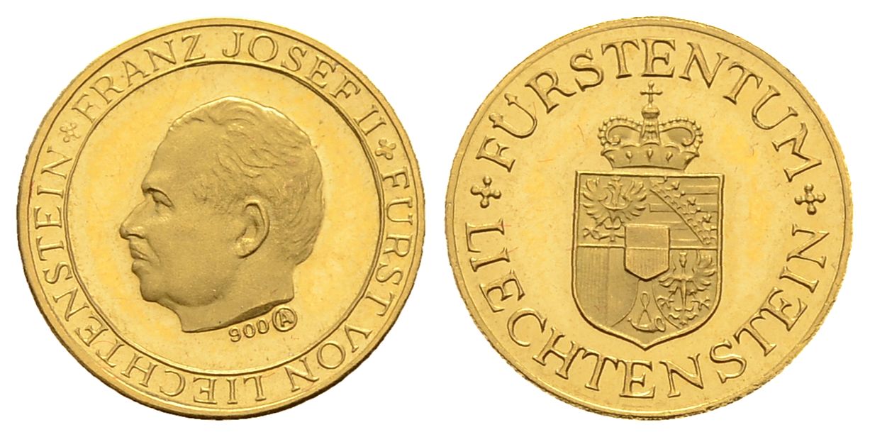 PEUS 3075 Liechtenstein 1,53 g Feingold / 13 mm. Franz Joseph II. / Wappen Medaille GOLD o.J. Kl. Kratzer, Vorzüglich +