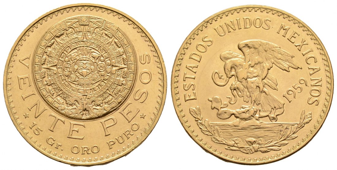 PEUS 3062 Mexiko 15 g Feingold 20 Pesos GOLD 1959 Kl. Kratzer, Vorzüglich +