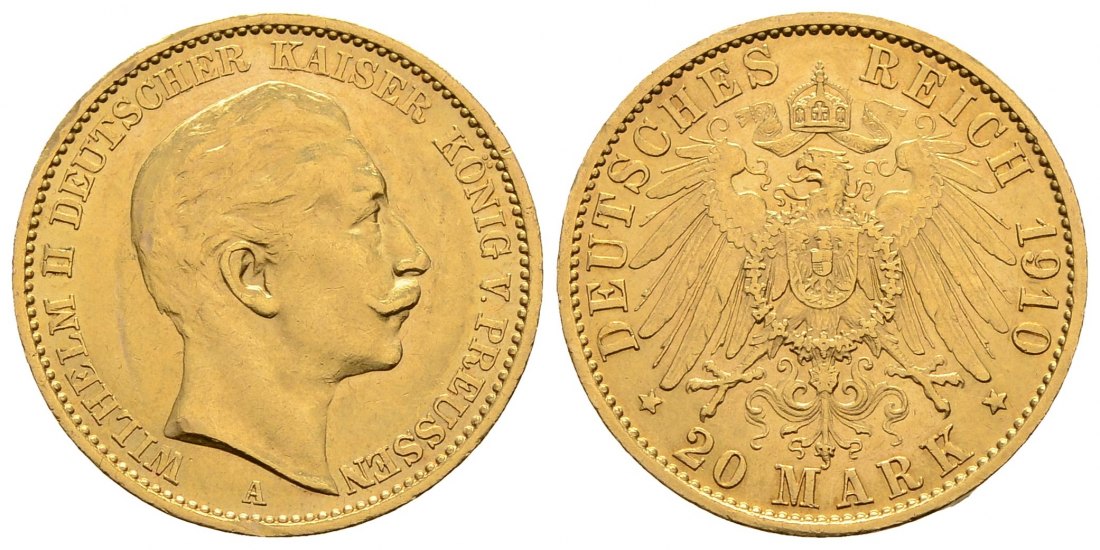 PEUS 3063 Kaiserreich - Preußen 7,16 g Feingold. Wilhelm II.(1888 - 1918) 20 Mark GOLD 1910 A Kl. Kratzer, Sehr schön +