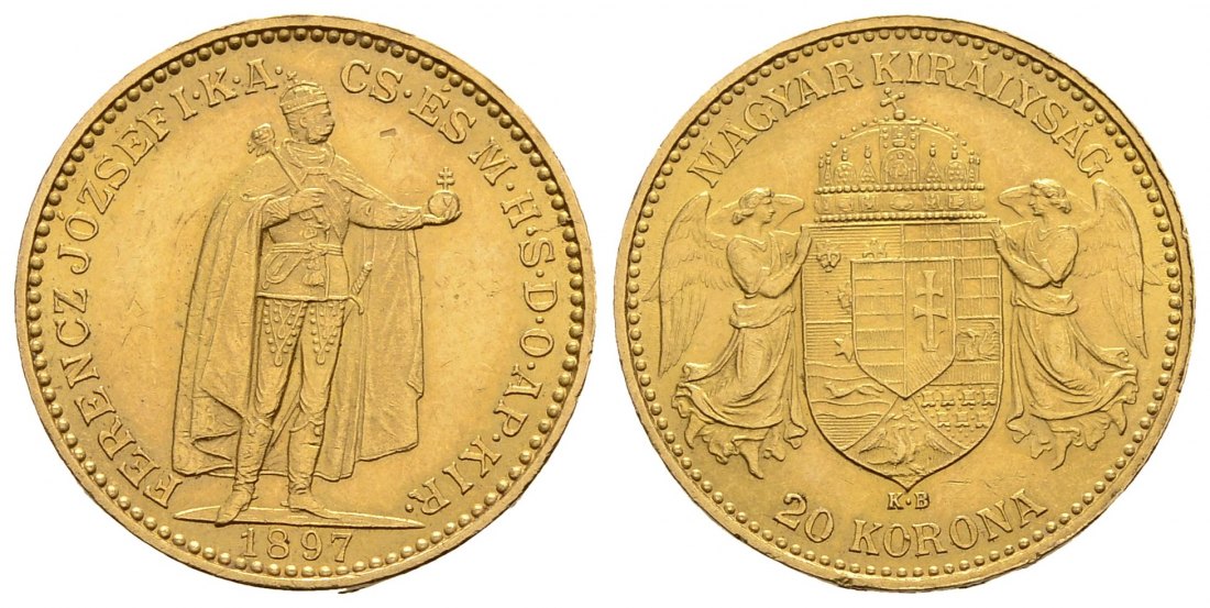 PEUS 3064 Ungarn 6,10 g Feingold. Franz Joseph I. (1848 - 1916) 20 Kronen GOLD 1897 KB Kremnitz Sehr schön
