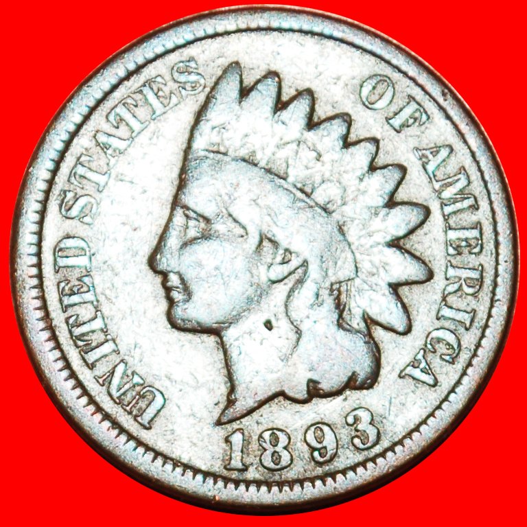  + INDISCHER KOPF (1864-1909): USA ★ 1 CENT 1893! OHNE VORBEHALT!   