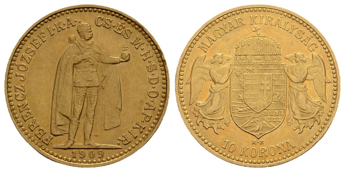 PEUS 3018 Ungarn 3,05 g Feingold. Franz Joseph I. (1848 - 1916) 10 Kronen GOLD 1909 KB Kremnitz Fast Vorzüglich