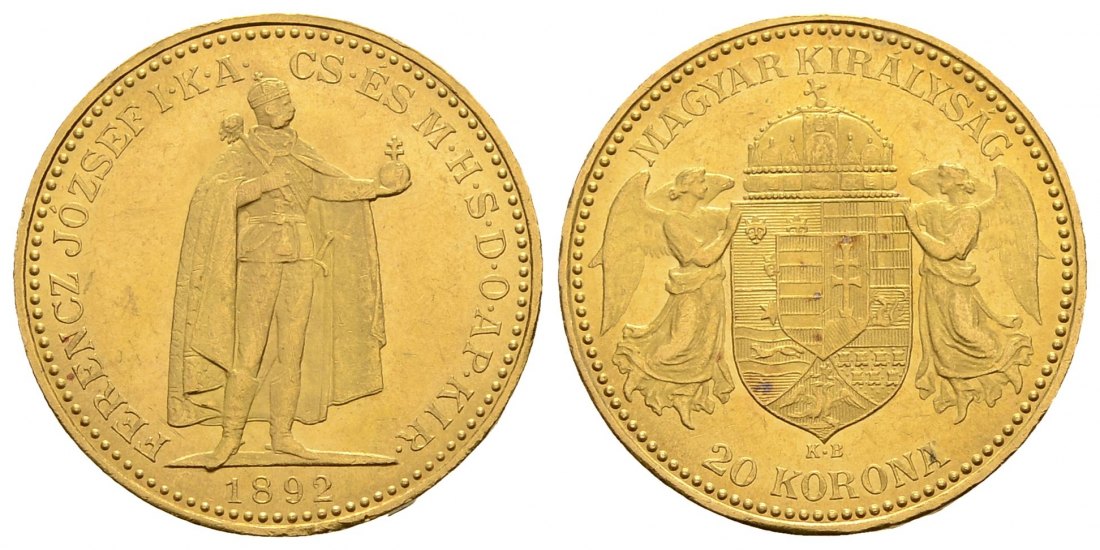 PEUS 3019 Ungarn 6,1 g Feingold. Franz Joseph I. (1848 - 1916) 20 Kronen GOLD 1892 KB Sehr schön