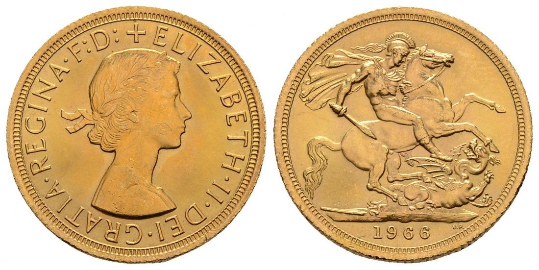 PEUS 3023 Grossbritannien 7,32 g Feingold. Elizabeth II. (1952 - heute) Sovereign GOLD 1966 Kl. Kratzer, fast Vorzüglich