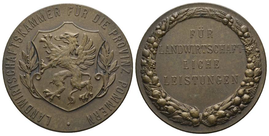  Pommern, Landwirtschaftskammer; Bronzemedaille o.J.; 50,89 g, Ø 50 mm   