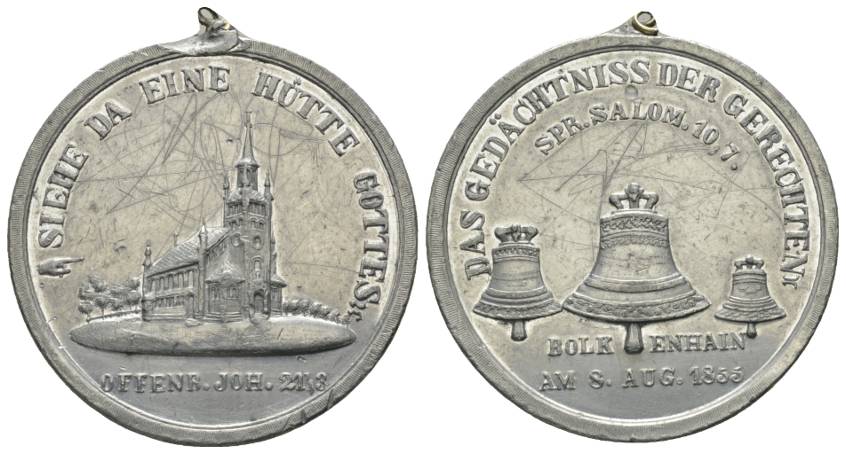  Medaille 1855; tragbar, Zinn, Randfehler, Kratzer; 32,24 g, Ø 43 mm   