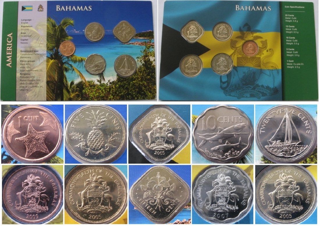  2005-2009, Bahamas, a set of coins from the Commonwealth of The Bahamas   