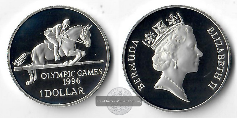  Bermuda  1 Dollar  1996  Olympische Spiele - Reiter    FM-Frankfurt  Feinsilber: 26,16g   
