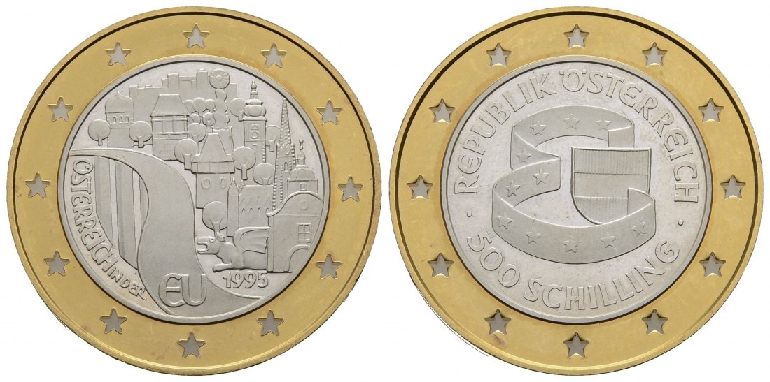 PEUS 3077 Österreich 8 g Feingold + 4,7 g Feinsilber. Beitritt zu EU 500 Schilling GOLD / SILBER 1995 Vorzüglich +