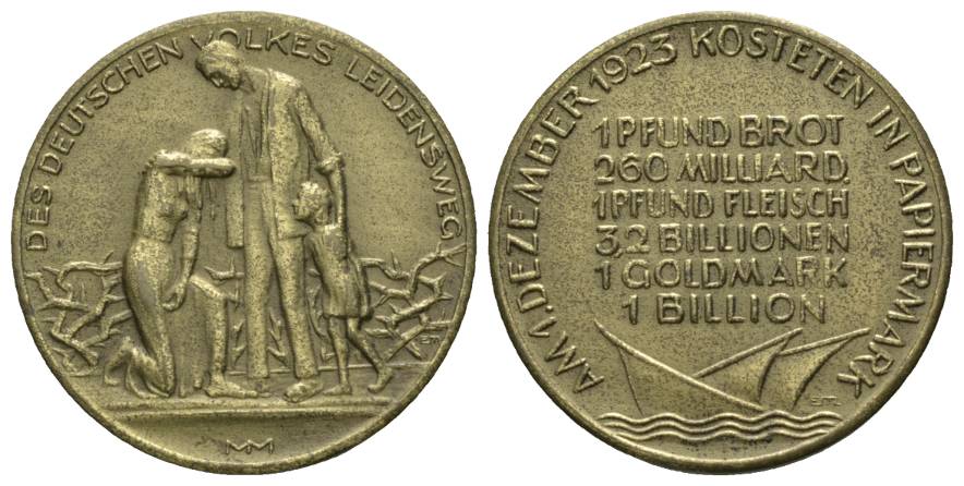  Deutsches Reich, Weimarer Republik, Hungermedaille 1923; Messing; 10,14 g, Ø 32 mm   