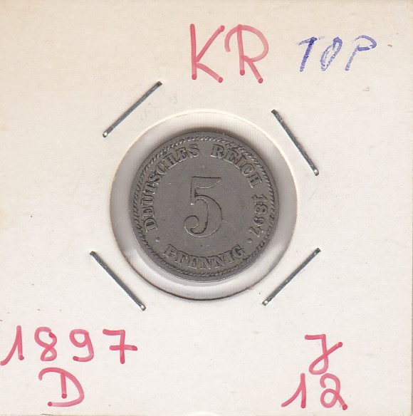 A 070 - Kaiserreich - 5 Pfennig 1897 D vz TOP ERHALTUNG ! ! ! - ungereinigt !!! siehe Scan
