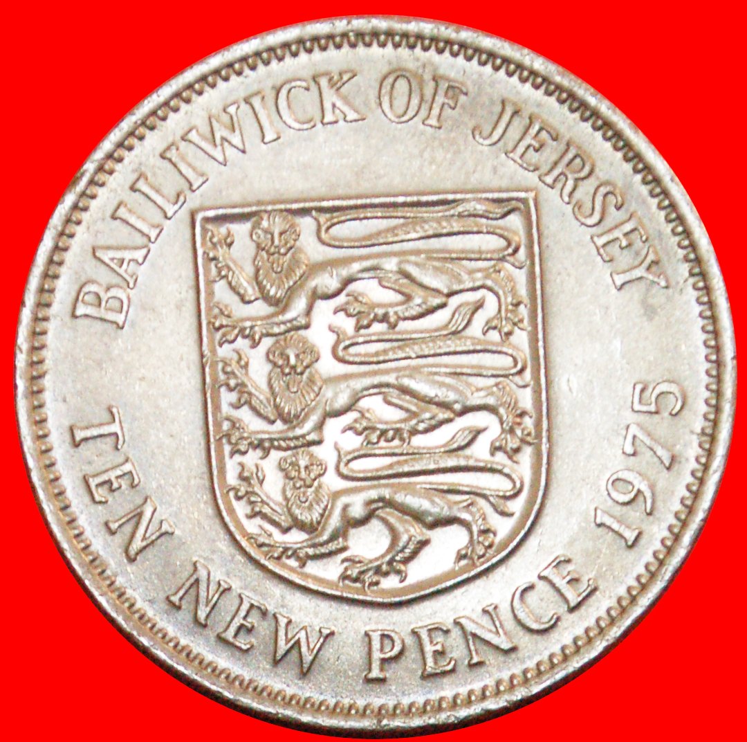  + GROSSBRITANNIEN (1968-1980): JERSEY ★ 10 NEU PENCE 1975 3 LÖWEN! OHNE VORBEHALT!   