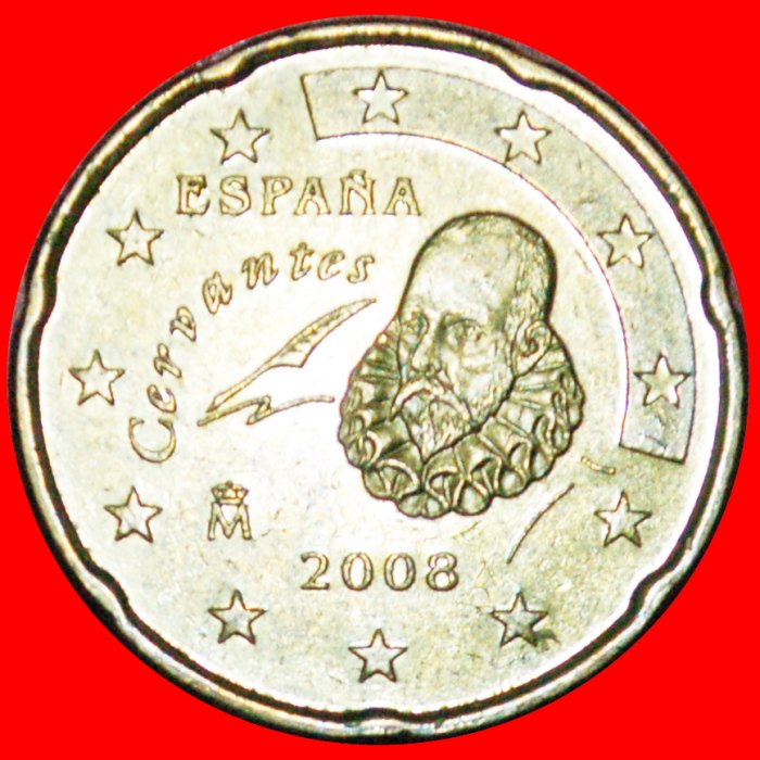 + NORDISCHES GOLD (2007-2009): SPANIEN ★ 20 EURO CENT 2008 Cervantes (1547-1616)! OHNE VORBEHALT!   