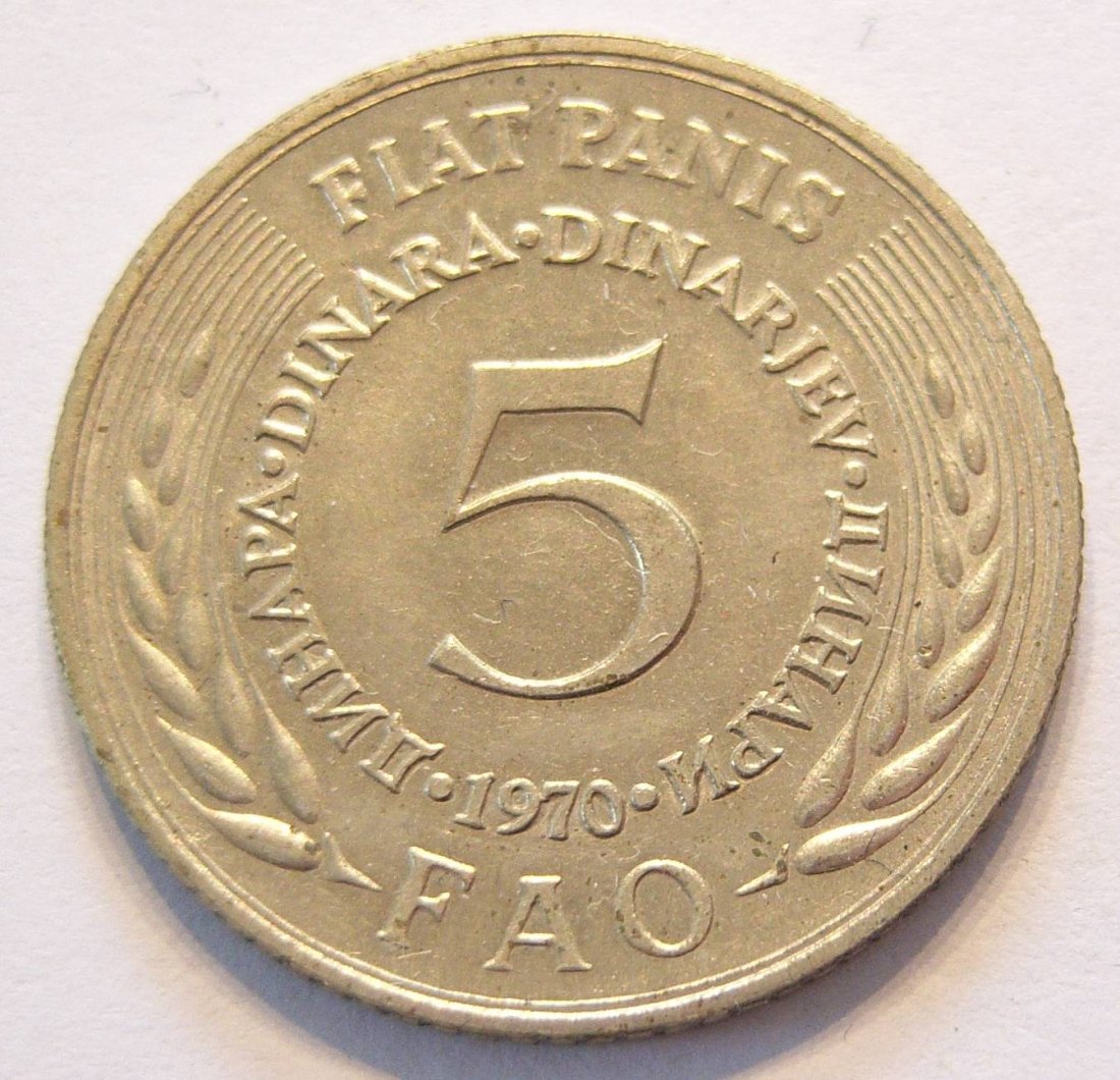  Jugoslawien 5 Dinara 1970 F.A.O. Auflage 500.000 Ex.   