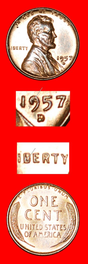  + WEIZEN PENNY (1909-1958): USA ★ 1 CENT 1957D STG STEMPELGLANZ! LINCOLN (1809-1865) OHNE VORBEHALT!   